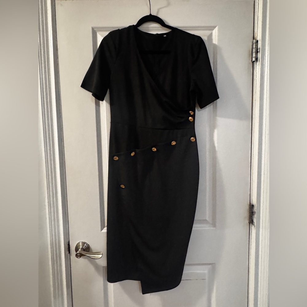 Elegant Black Dress with Button Accents